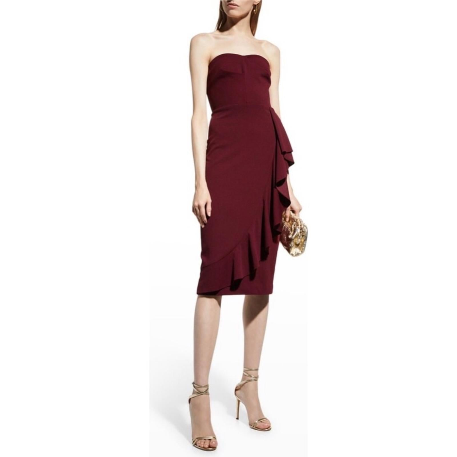 Dress the Population Liv Strapless Ruffled Dress, Burgundy Size S New w/Tag