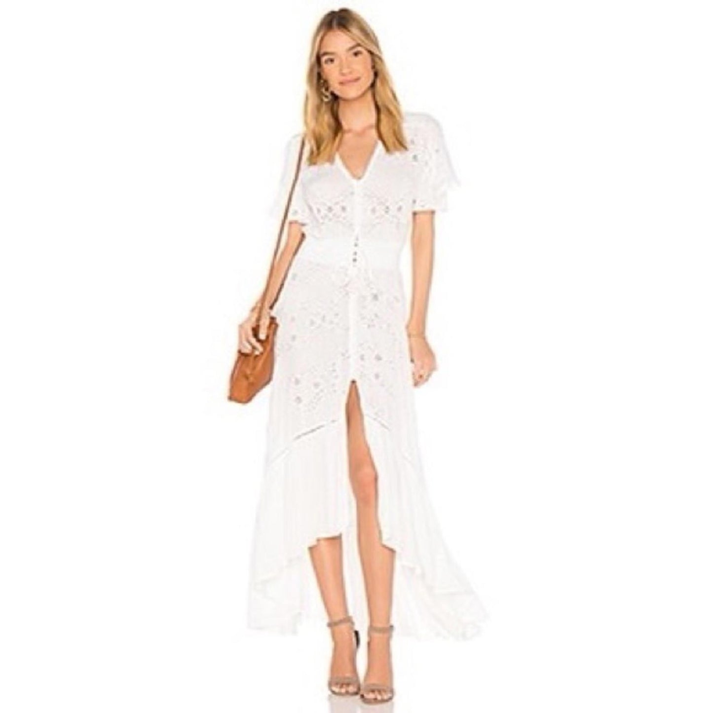 YFB “The Everything” Maxi Dress in White Hi-Low Hem Size L New w/Tag Retail $242