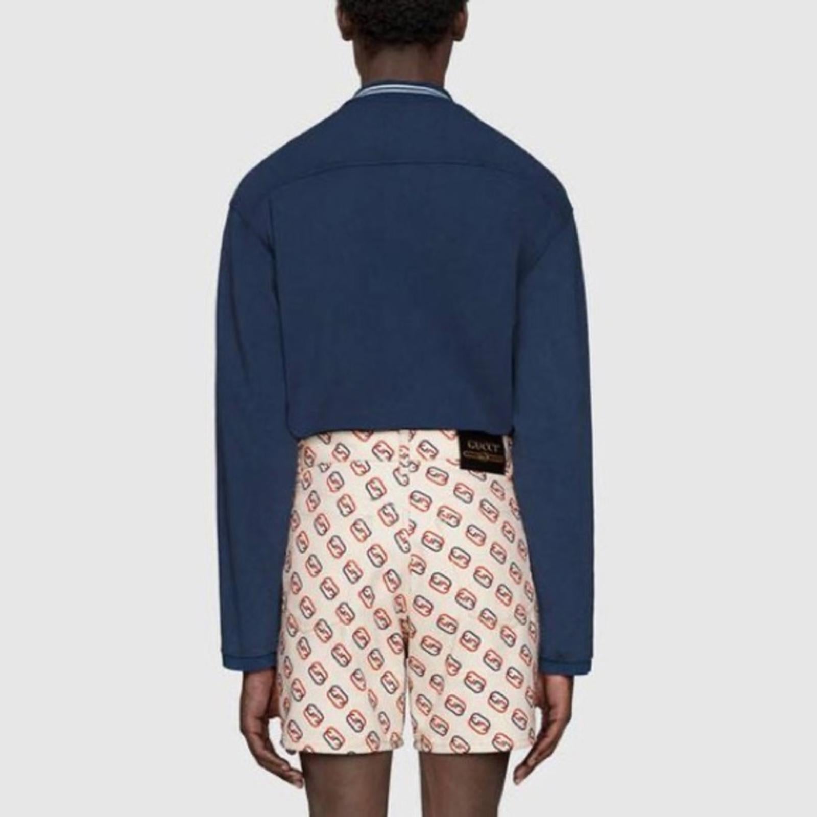 Gucci SS21 Long Sleeves Polo Heavy Cotton Jersey Shirt in Autumn Blue NWT $1,200