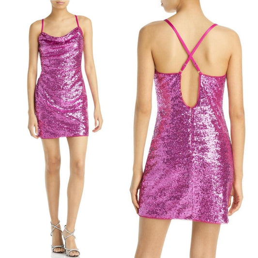 BCBGMaxazria Sequined Party Mini Dress in Fuchsia Size S New w/Tag $298