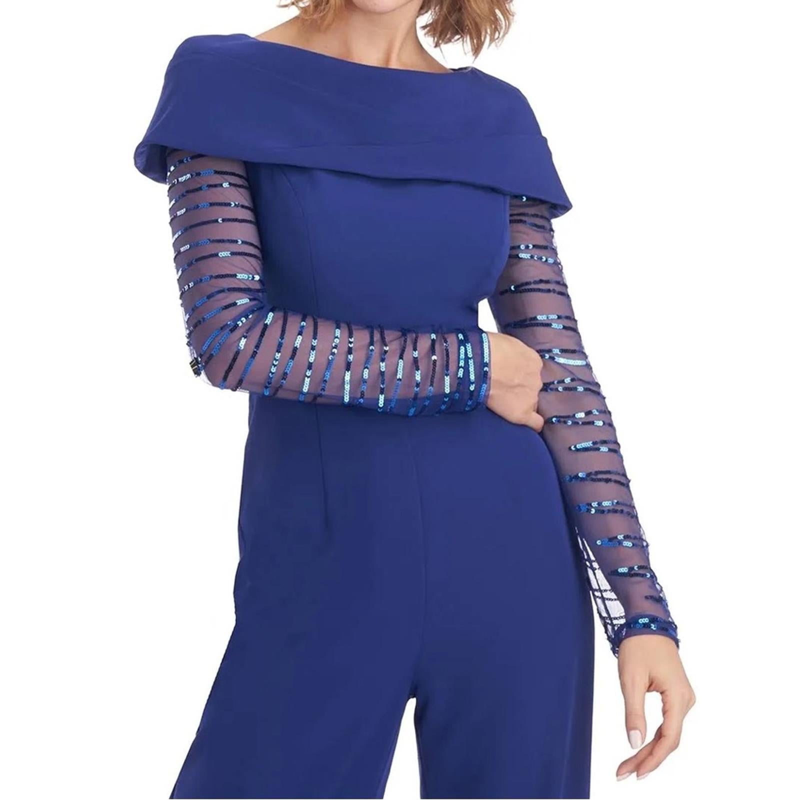JS Collections Sequined Pintuck Jumpsuit in Blue, Size 4 New w/Tag, Retail $298