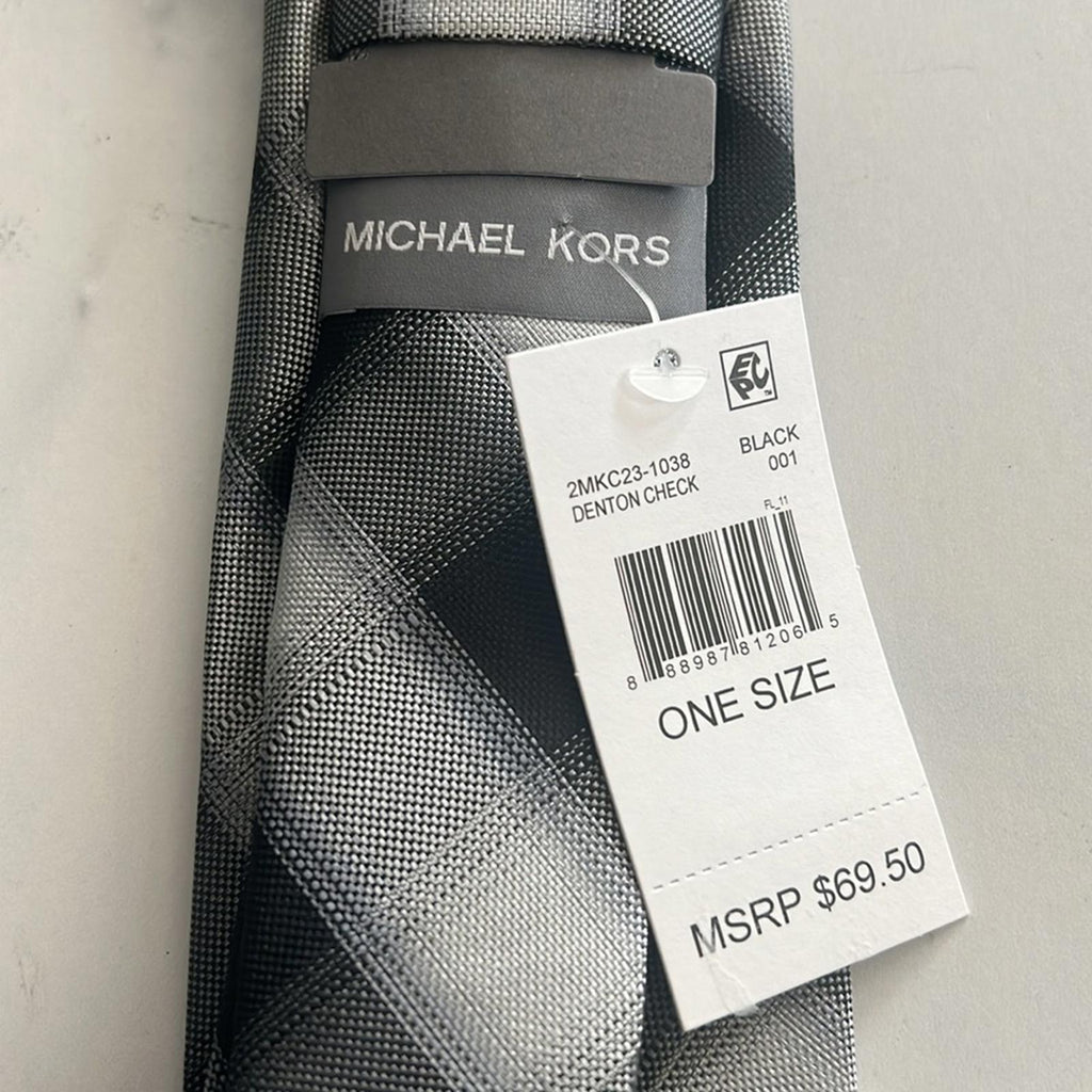 Michael Kors Men's Denton Check Tie in Black Silver, New w/Tag $69.50