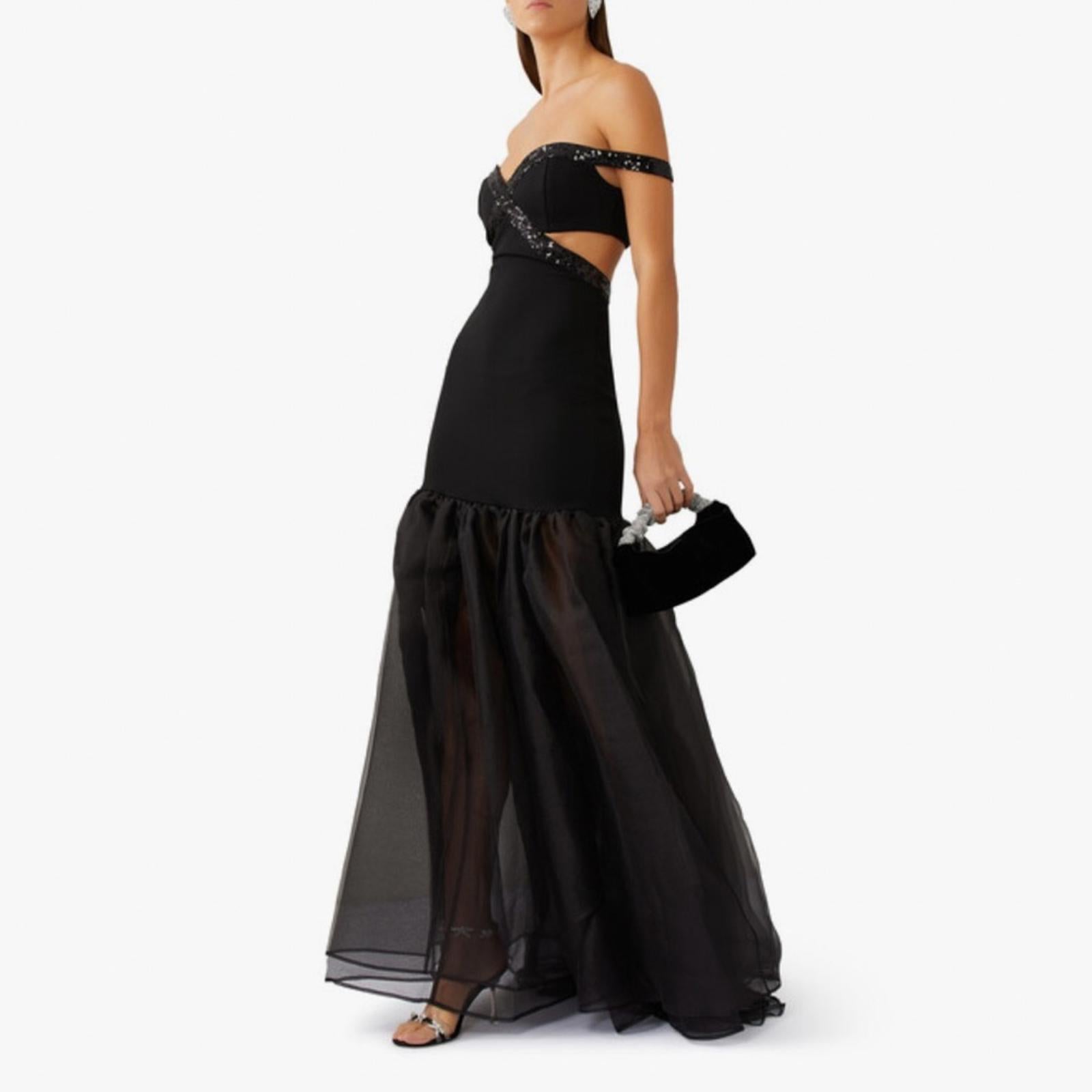 STAUD Emmaline Off-the-Shoulder Cut-Out Dress in Black, NWT, Size S