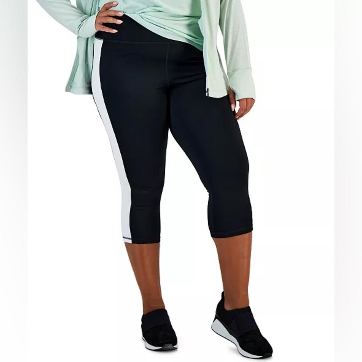 Ideology Essentials Colorblocked Cropped Leggings, Noir White Size 1X New w/Tag