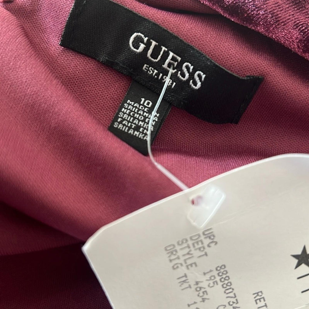 Guess Textured Bodycon Crushed Velvet Mini Dress in Wine Size 10 New