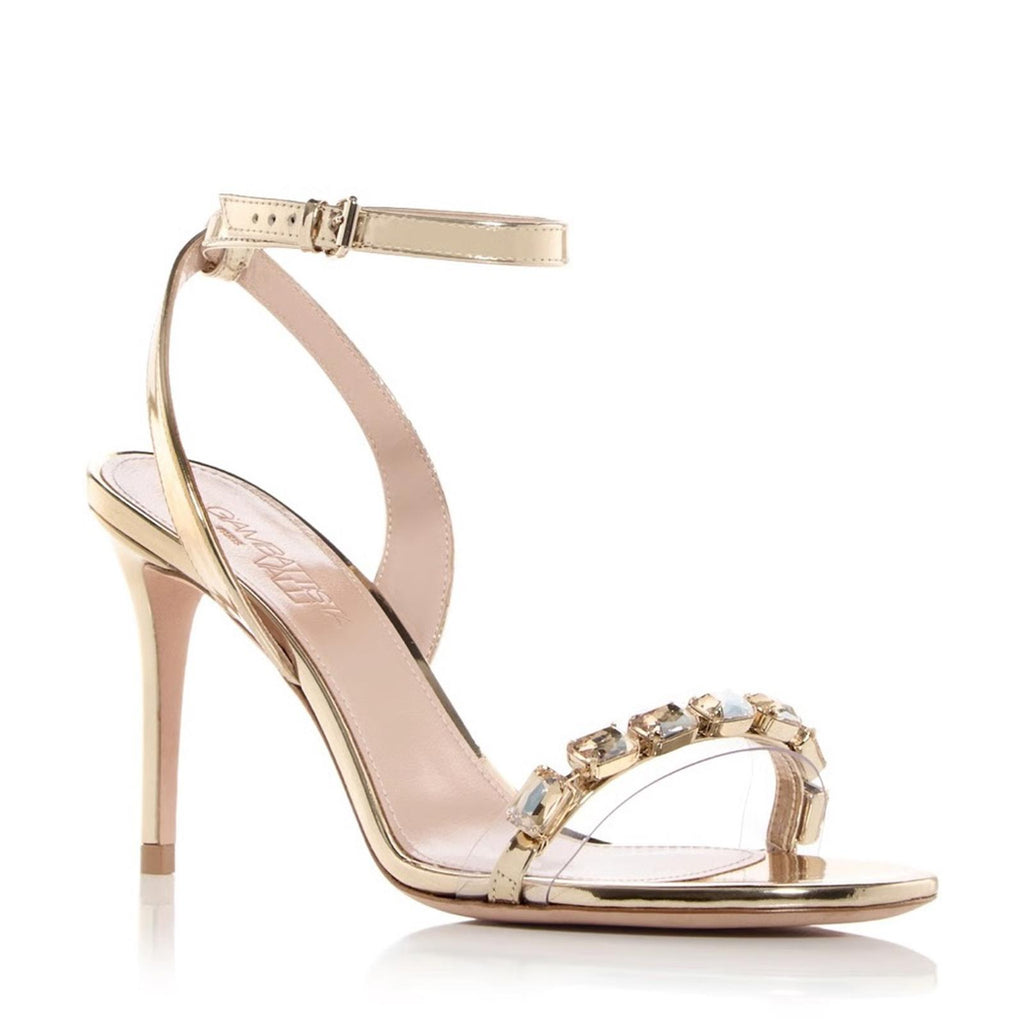 Giambattista Valli Embellished 90mm Sandals in Gold, Size 38.5, NEW Retail $1090