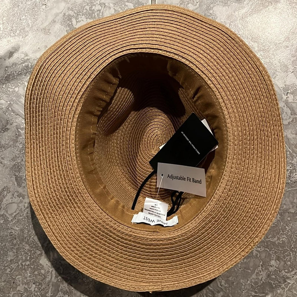 Nine West Wide Leopard Print Tie-Trim Packable Panama Hat, New w/Tag Retail $38