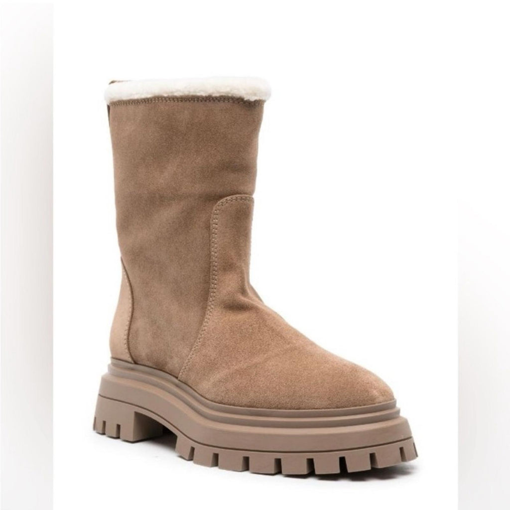 Stuart Weitzman Bedford Suede Shearling Winter Booties, Size 41.5/11 New in Box