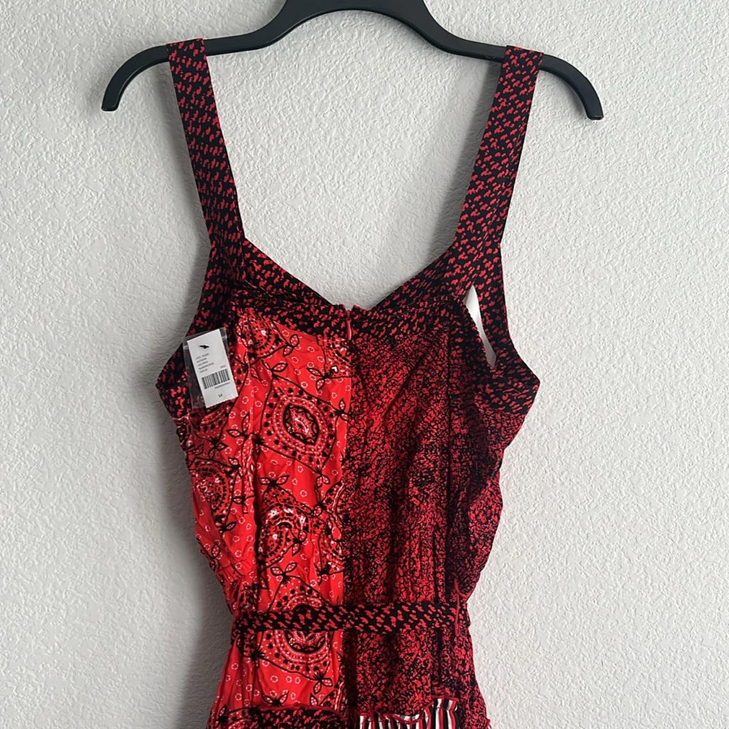 Lane Bryant Red Patchwork Print Midi Dress w/Belt, NWT, Size 14