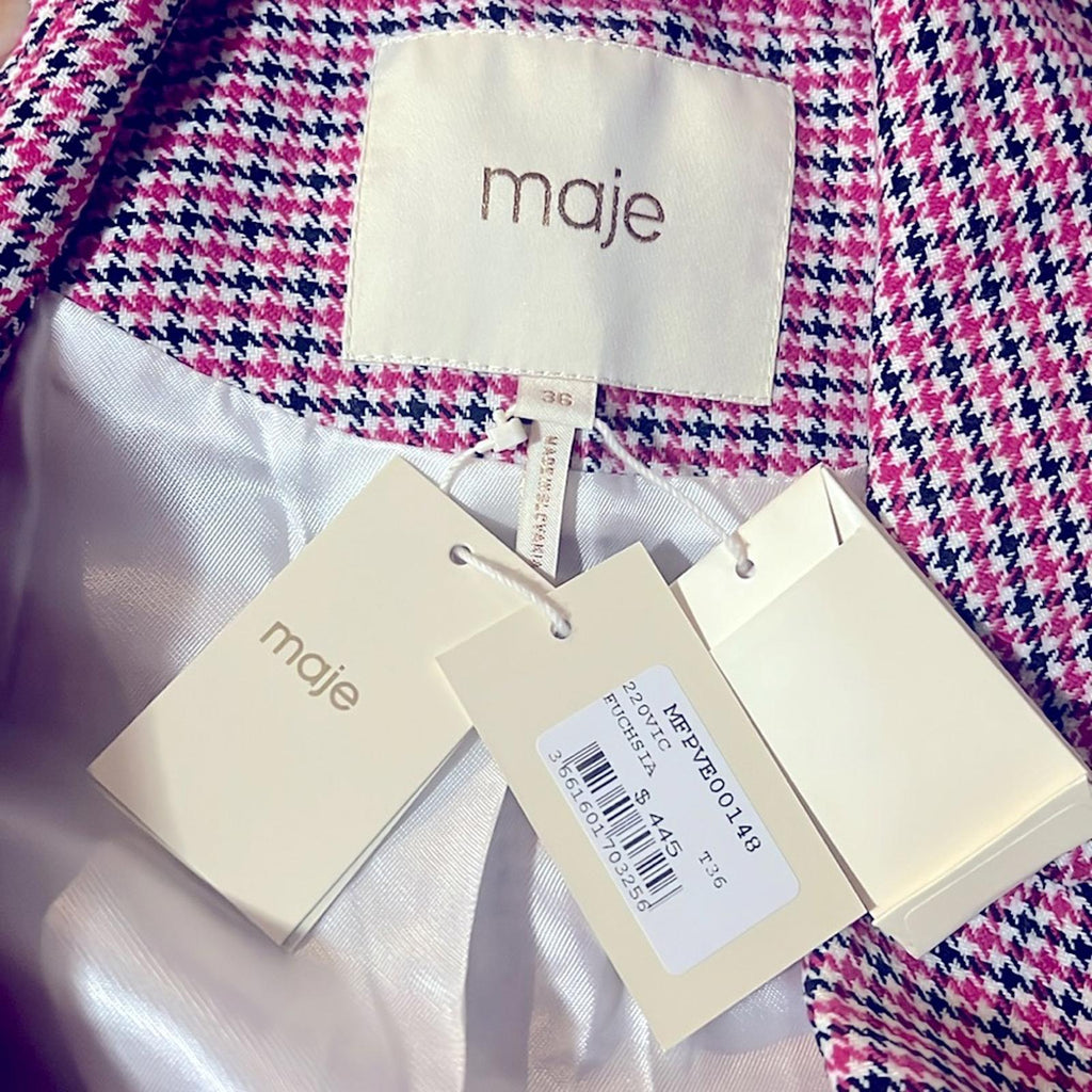 Maje Houndstooth Blazer in Fuchsia/Black, Size 36, New w/Tag