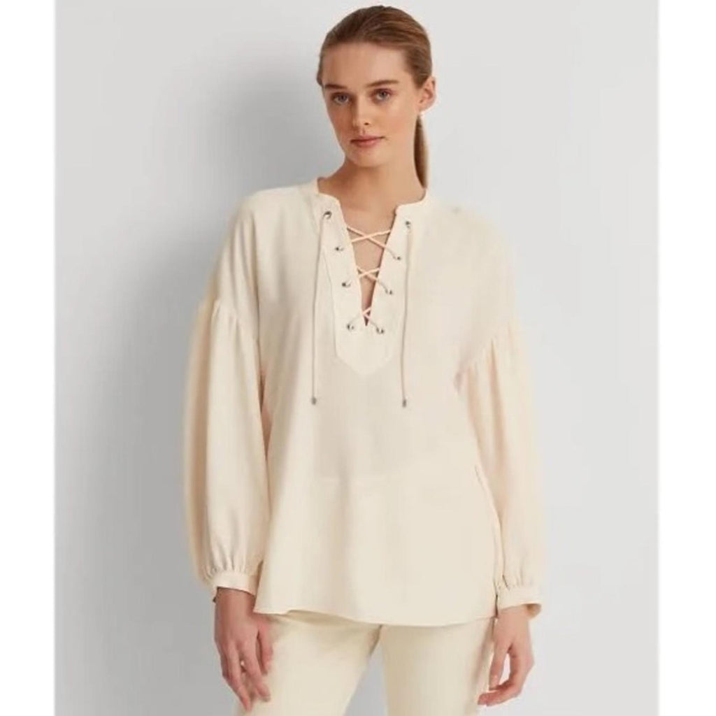 Lauren Ralph Lauren Lace-Up Double-Faced Tunic in Winter Cream, Size S New w/Tag