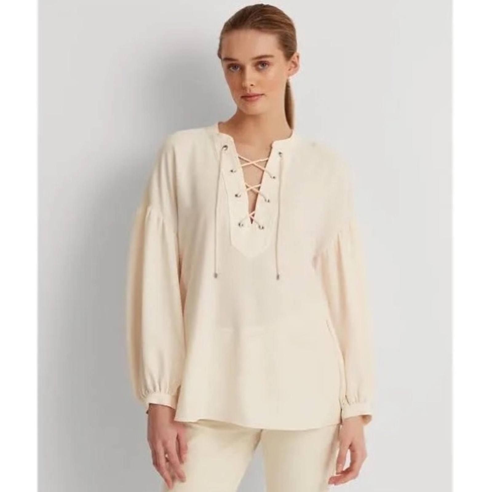 Lauren Ralph Lauren Lace-Up Double-Faced Tunic in Winter Cream, Size S New w/Tag
