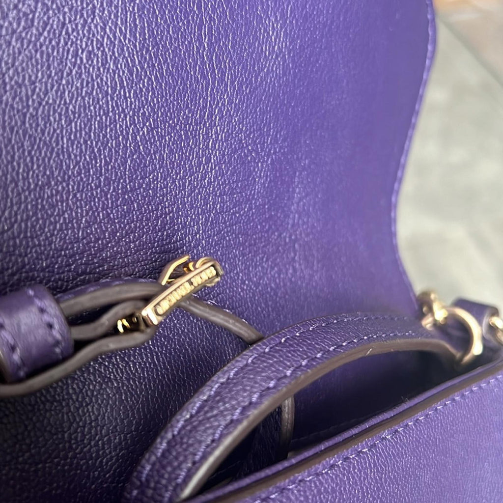 Michael Kors Fulton Leather Flap Crossbody Bag, Purple & Gold Tone Retail $208