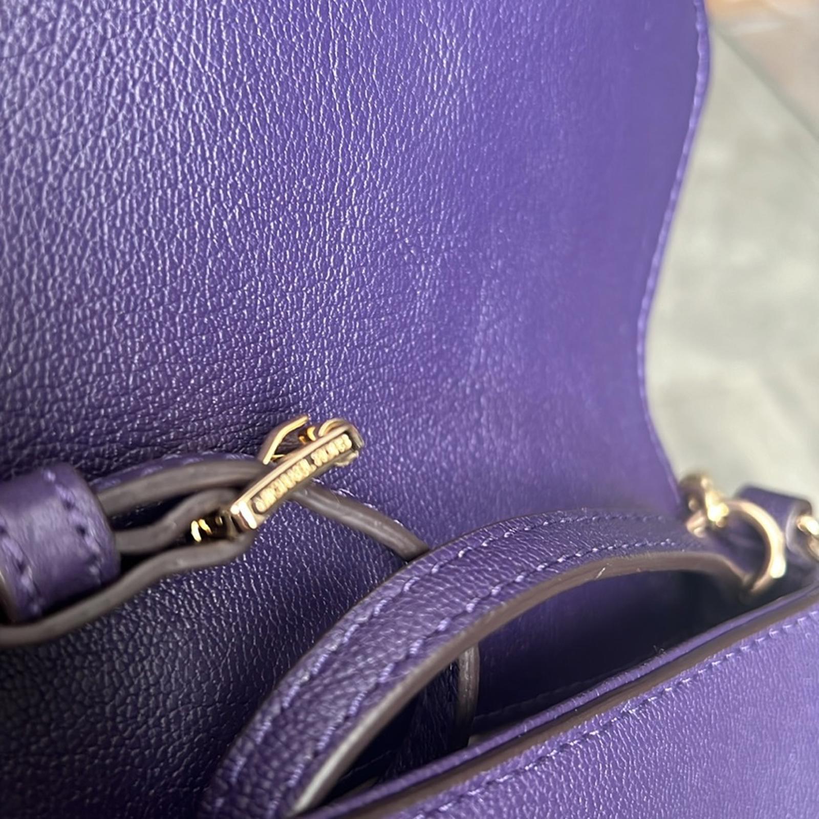 Michael Kors Fulton Leather Flap Crossbody Bag, Purple & Gold Tone Retail $208