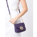 Michael Kors Fulton Leather Flap Crossbody Bag, Purple & Gold Tone Retail $208