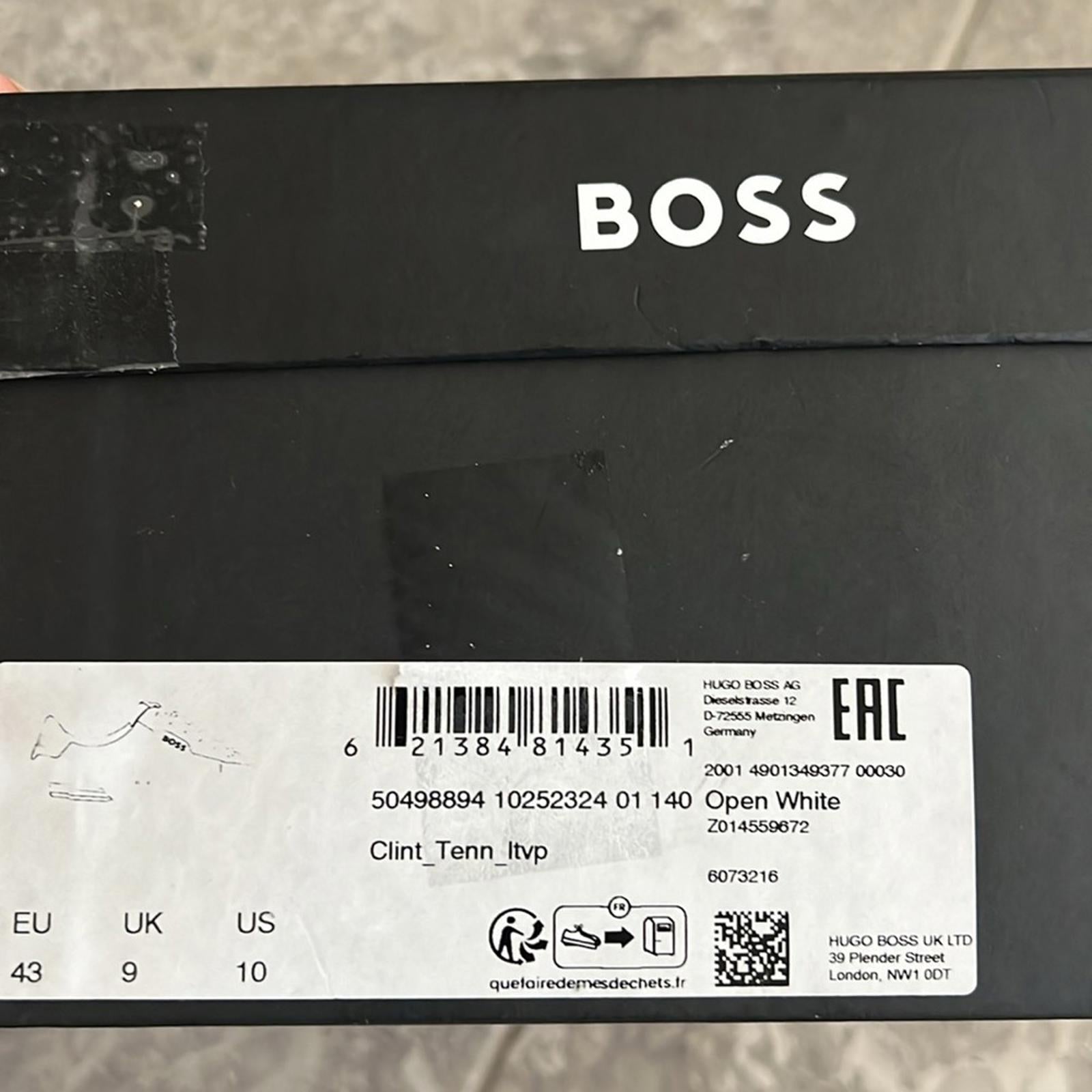BOSS Leather Sneakers Clint in White, Size 43/10 New in Box