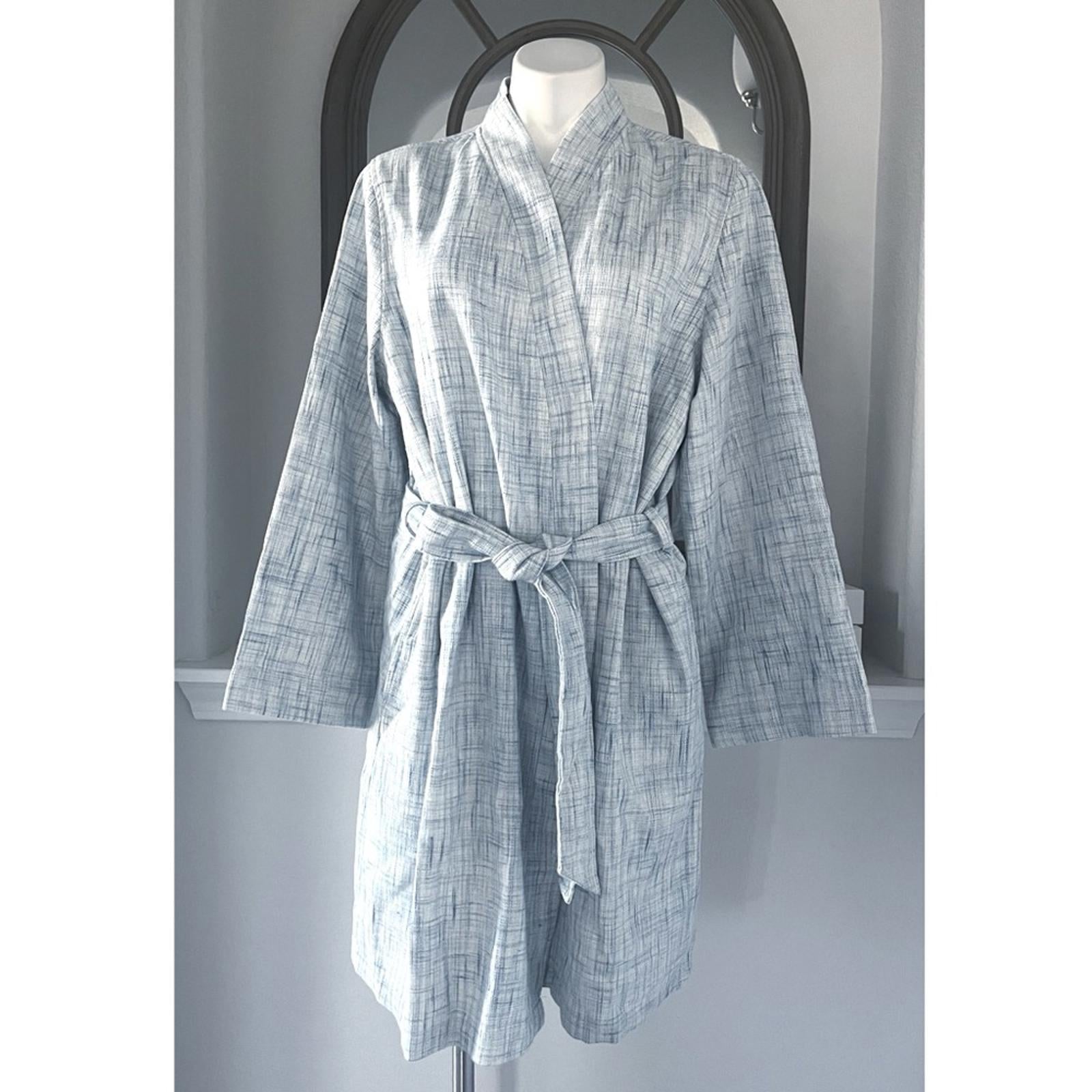 Hudson Park Collection Strié Print Waffle Bathrobe, Blue - Size L/XL New w/Tag