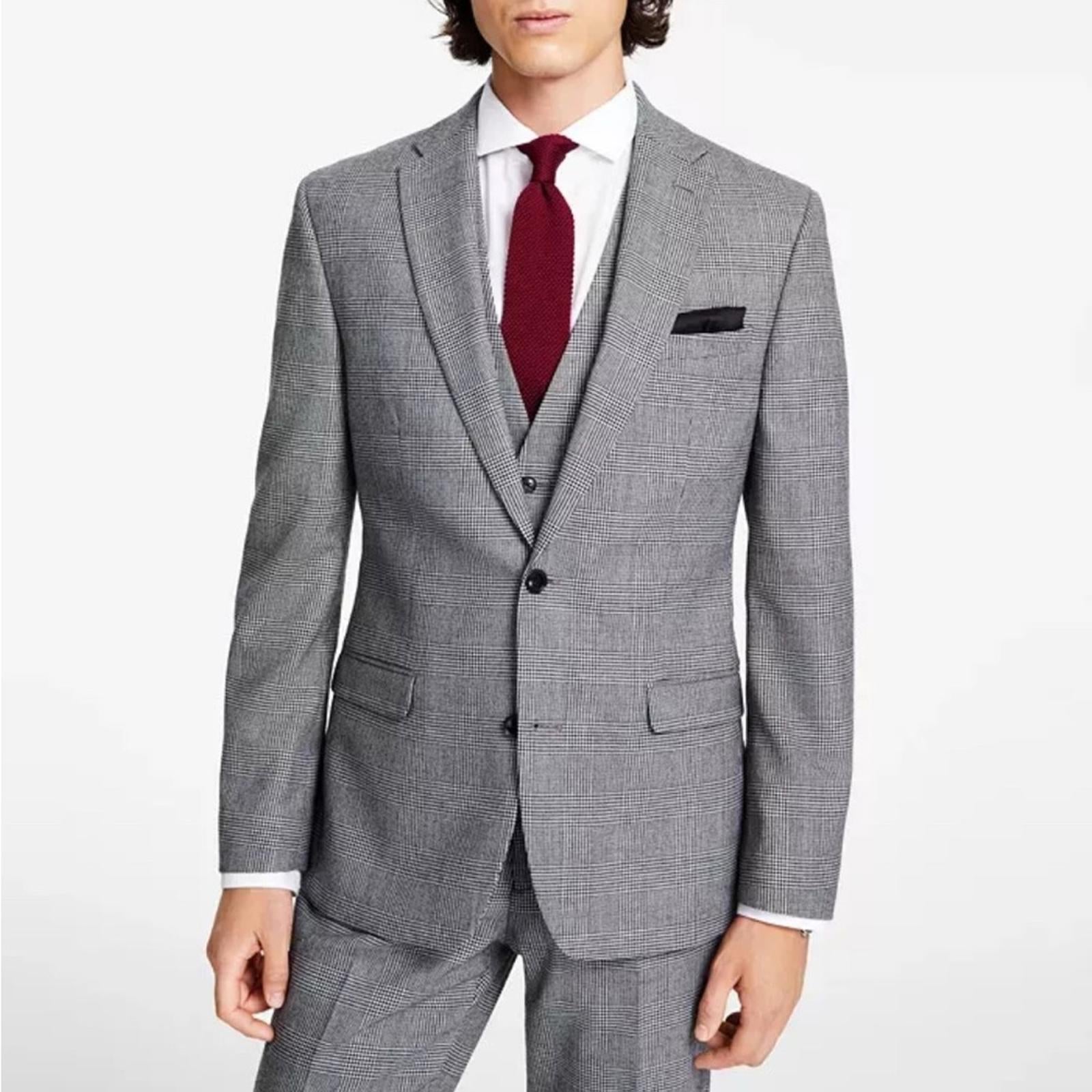 Bar III Glen Plaid Skinny-Fit Suit Jacket in Black/White Size 44L New w/Tag $425