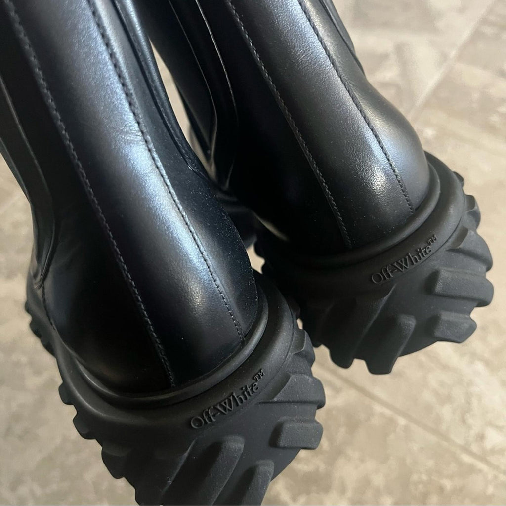 Off-White Black Tractor Motor Leather Boots, NWT, Size 38
