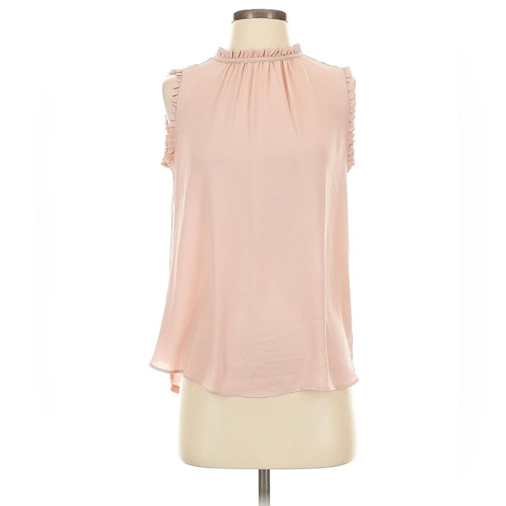 T Tahari Ruffle Mock Neck Double Fabric Sided Blouse in Blush Pink, Plus Size 2X