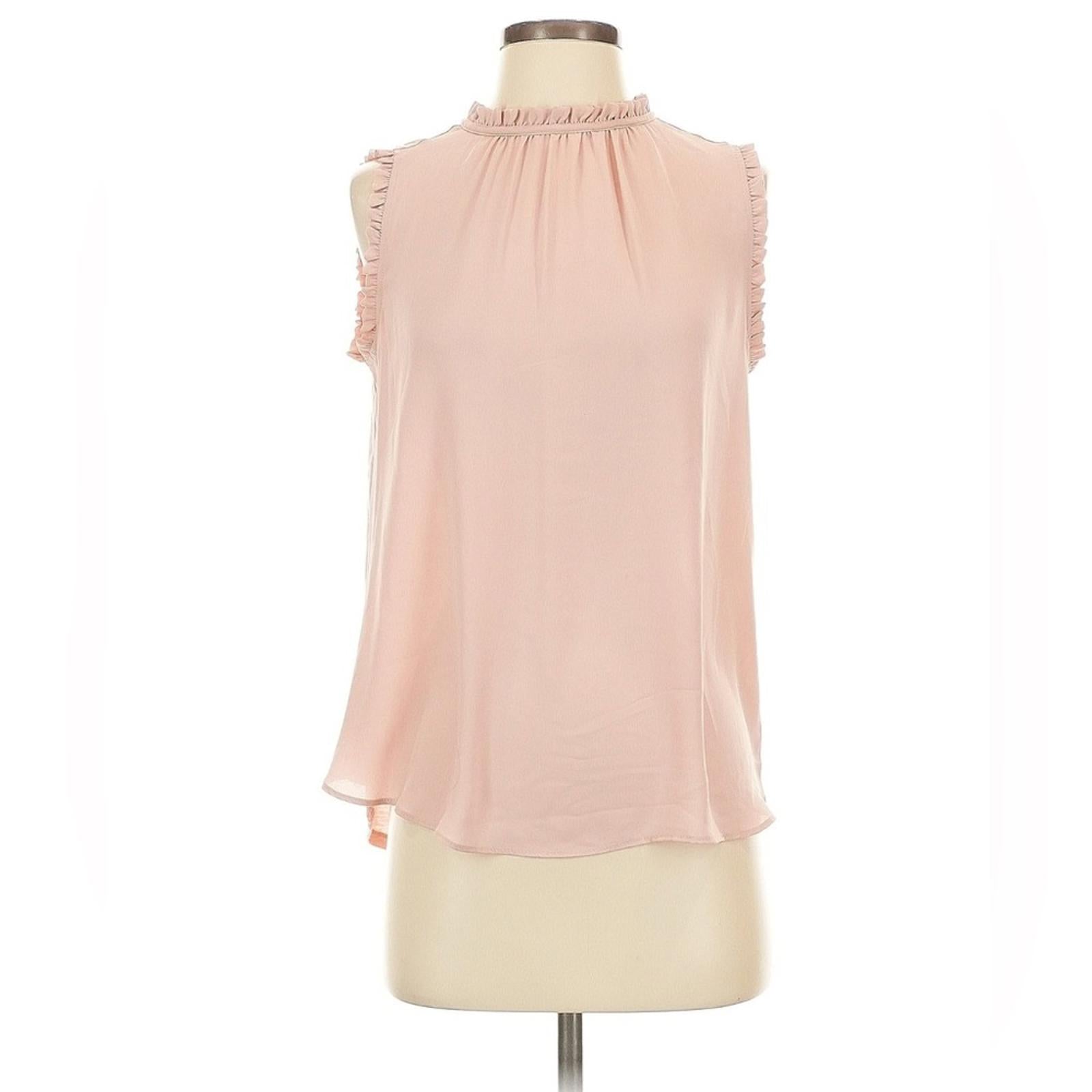 T Tahari Ruffle Mock Neck Double Fabric Sided Blouse in Blush Pink, Plus Size 2X