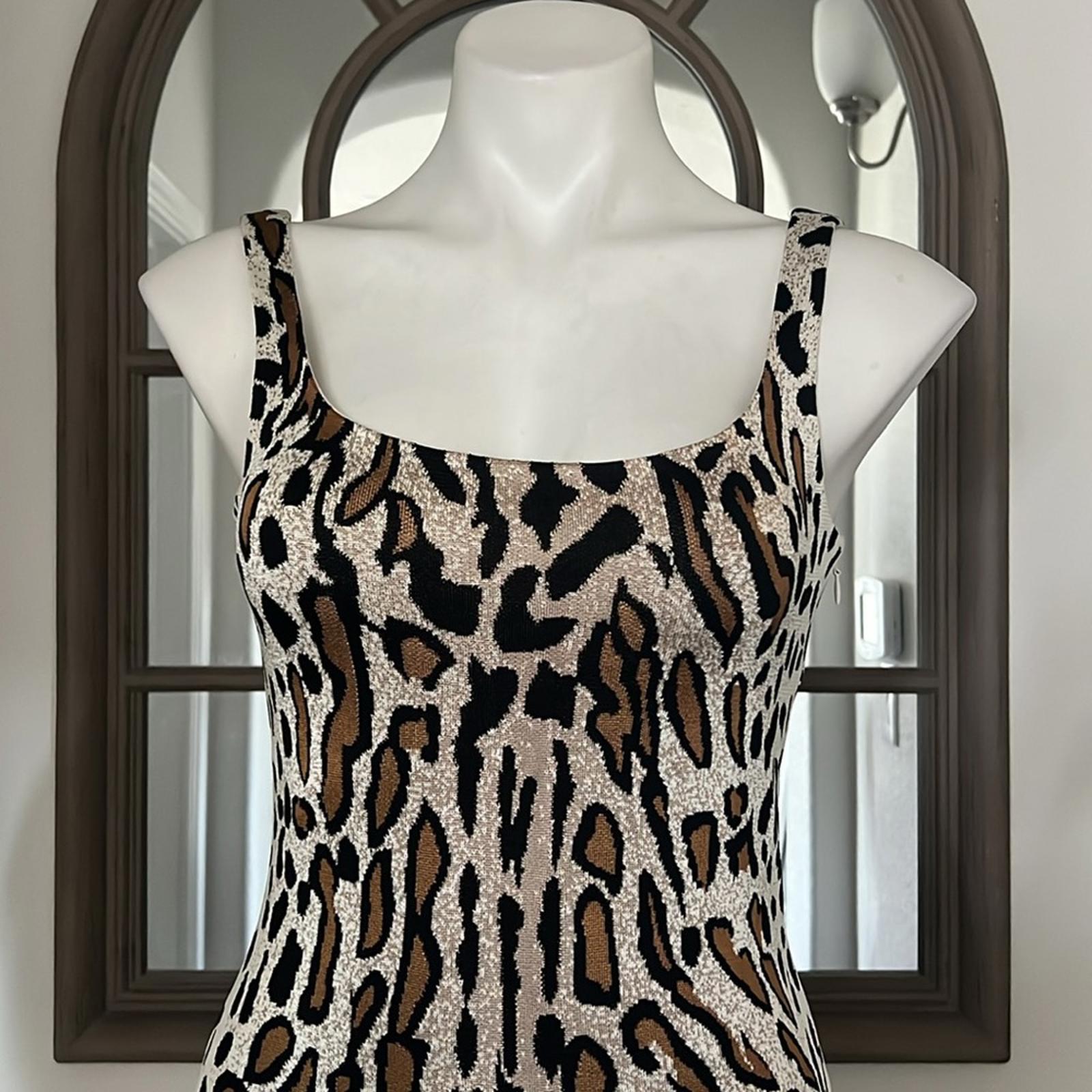 St. John Margay Animal Print Midi Dress in Brown Multi, Size 2 NEW w/Tag $1,295