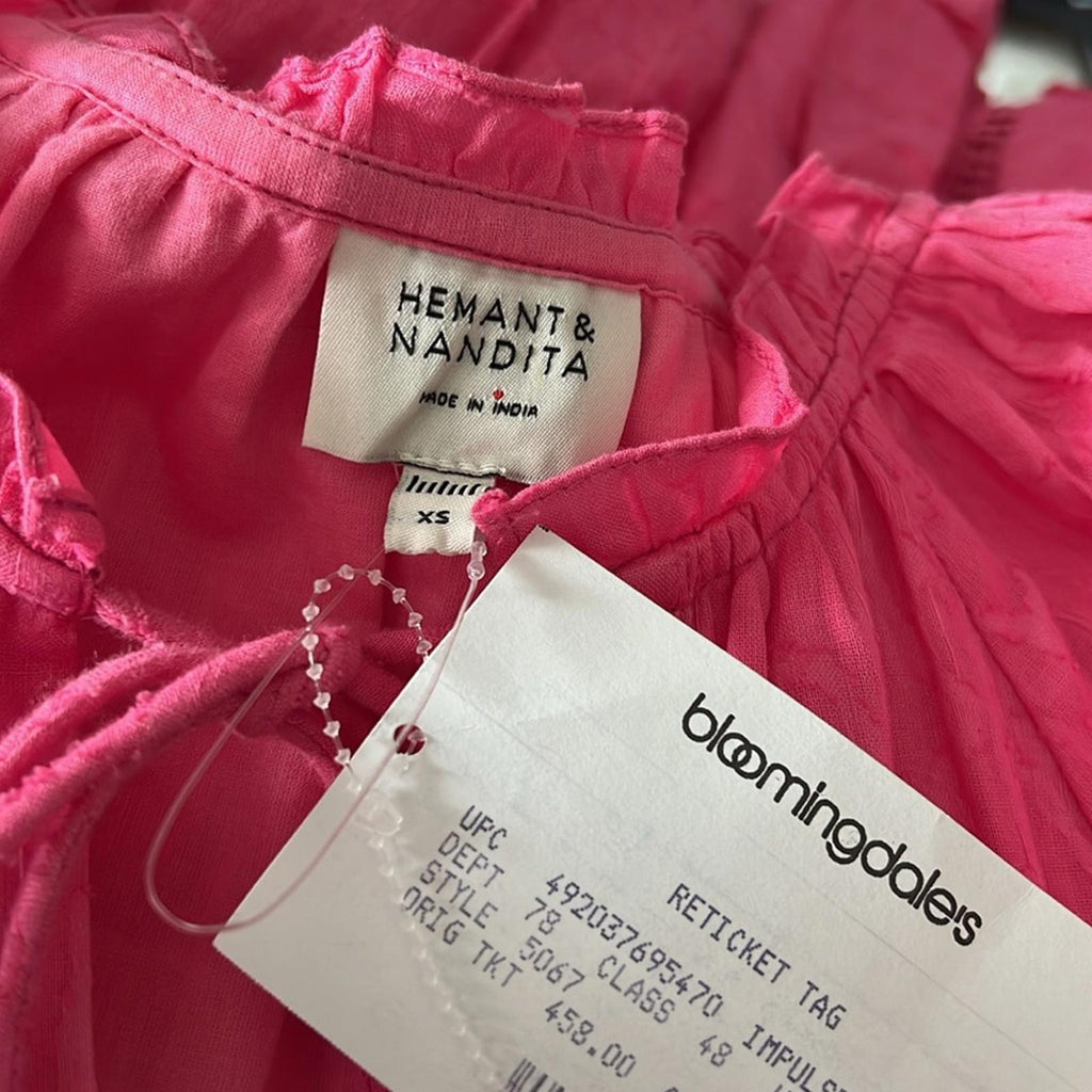 Hemant and Nandita Cotton Ruffled Eyelet Dress, Pink Size XS EXCELLENT! $458