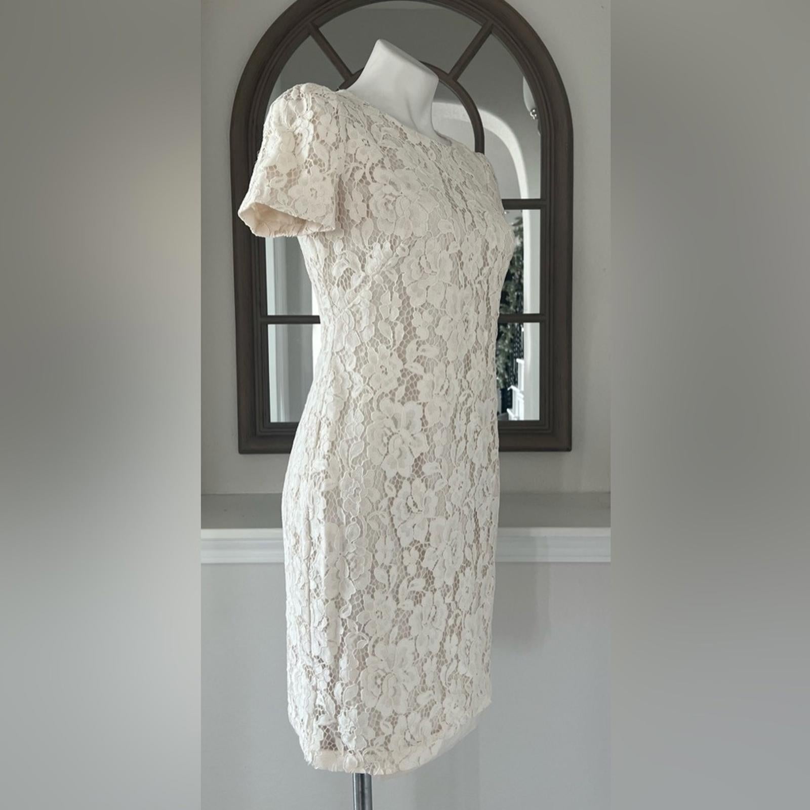 Lauren Ralph Lauren Puff-Sleeve Lace Cocktail Dress in Cream Size 10 NWT $225