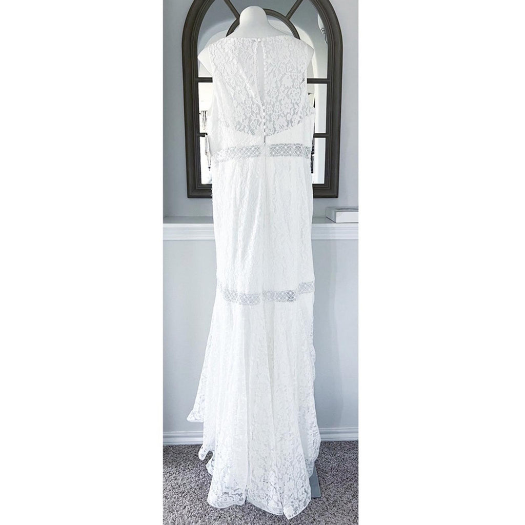 GALINA V-Neck Lace Illusion Wedding Dress, White, Size 20W Retail $599 SOLD OUT