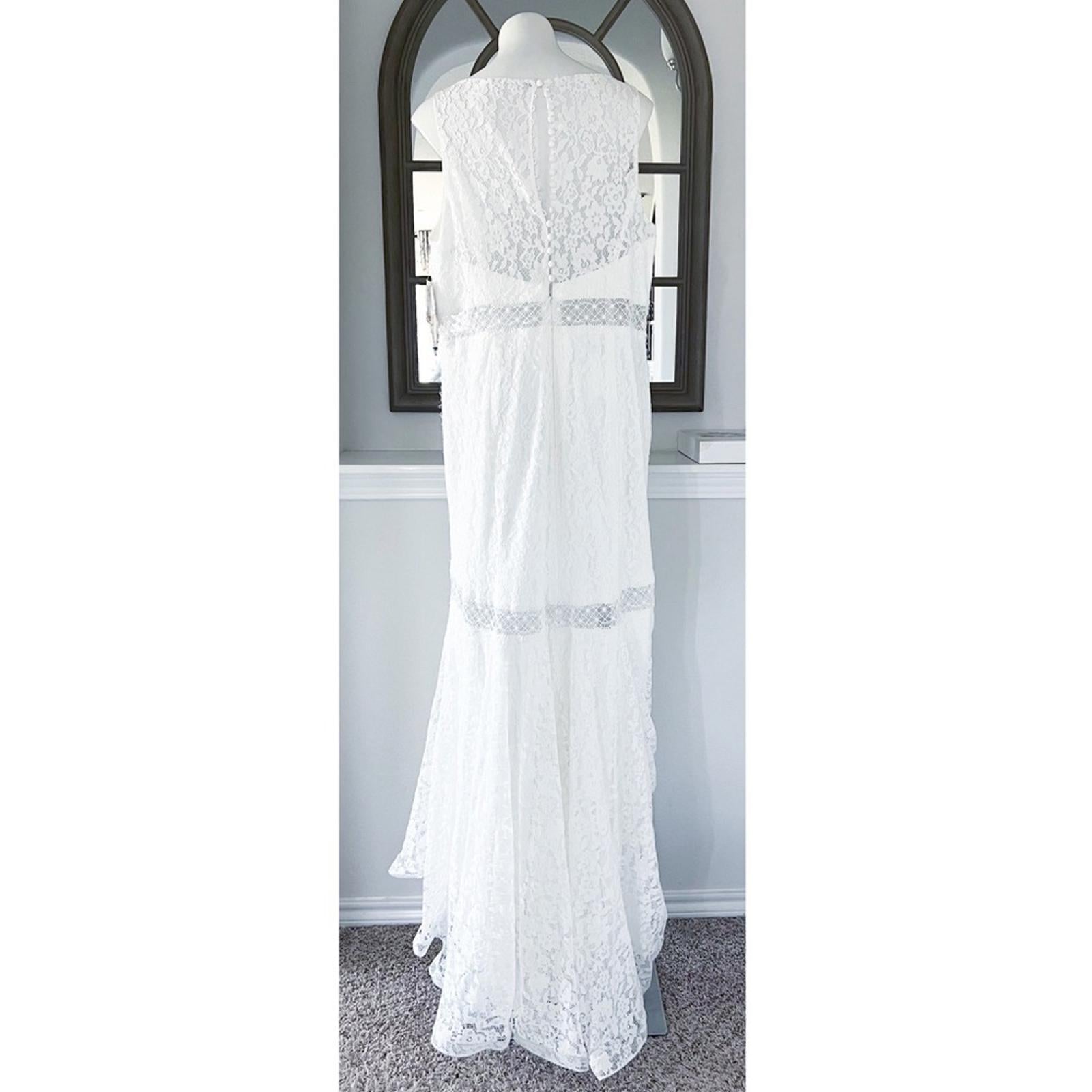 GALINA V-Neck Lace Illusion Wedding Dress, White, Size 20W Retail $599 SOLD OUT