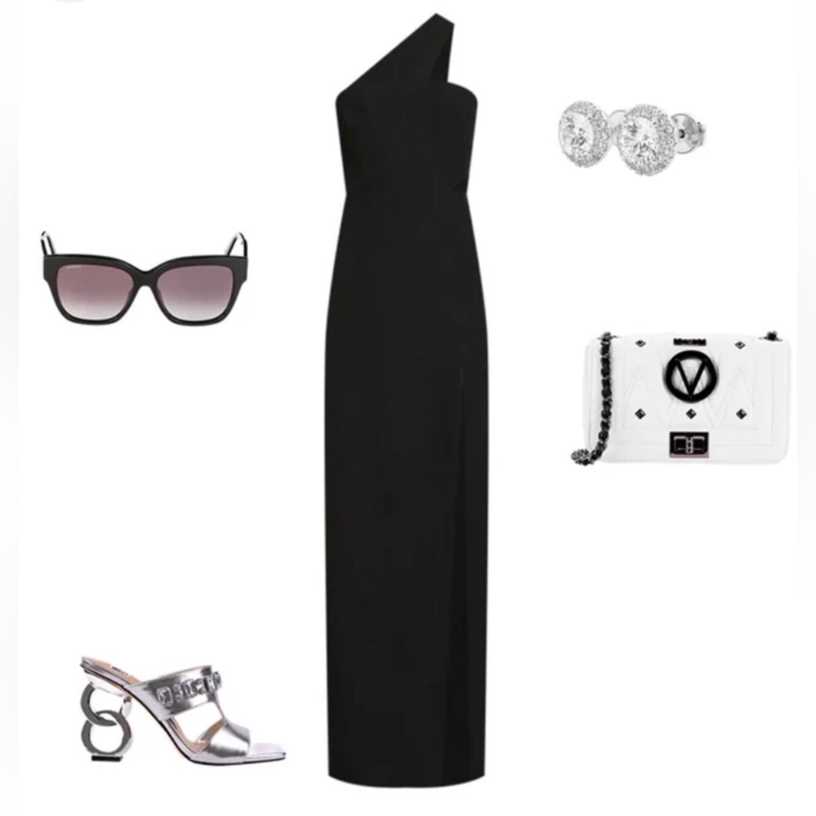Aidan Mattox One Shoulder Crêpe Front Slit Maxi Dress, Size 0 New w/Tag $195