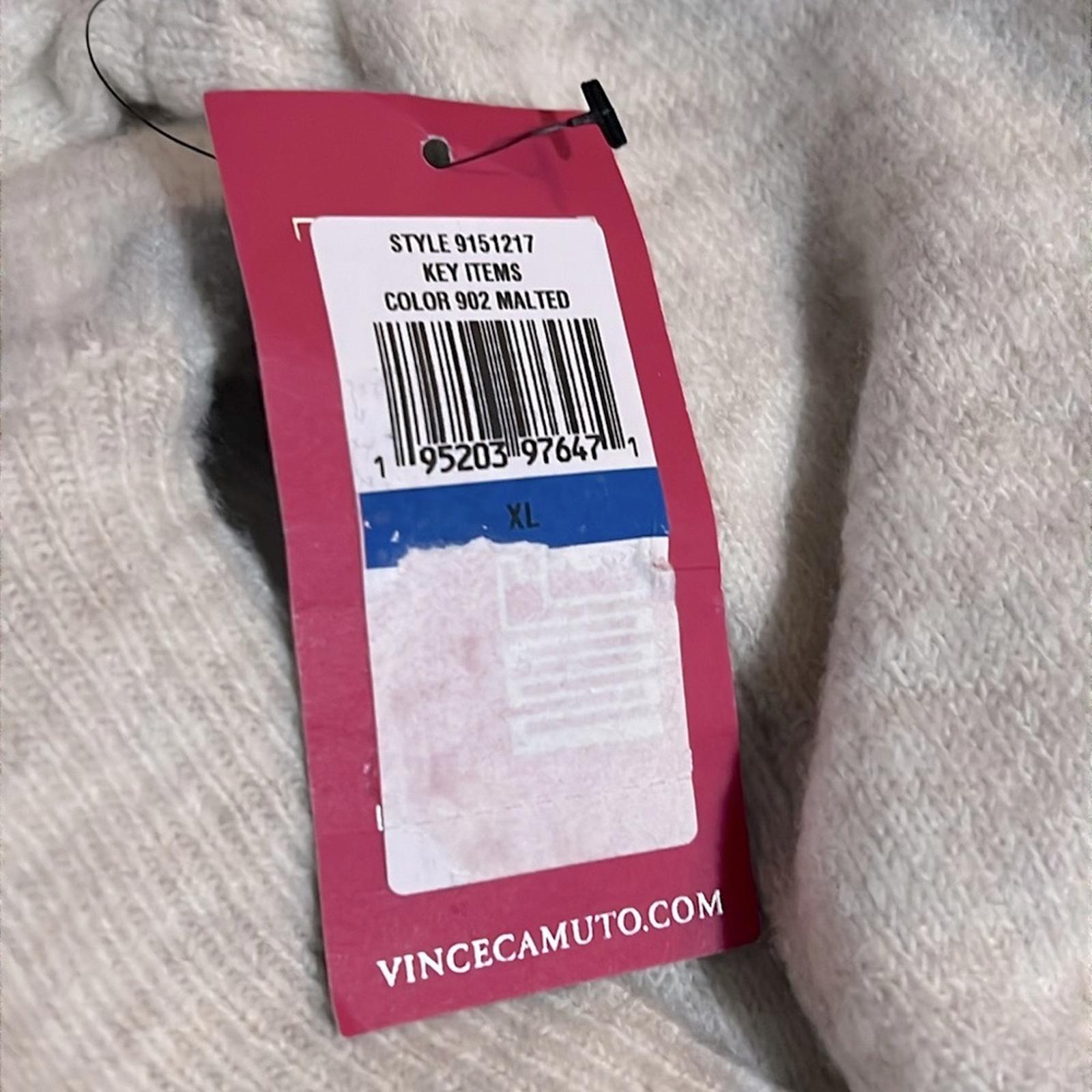 Vince Camuto Beige Ribbed Long Balloon Sleeve Crew Neck, Size XL New w/Tag