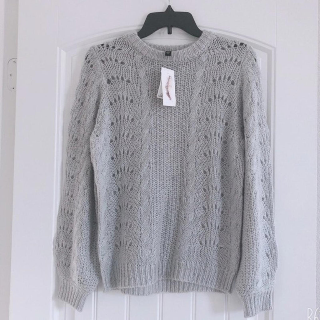 Jessica Simpson Hazel Loose Knit Crewneck Pullover in Grey, Size XL New w/Tag