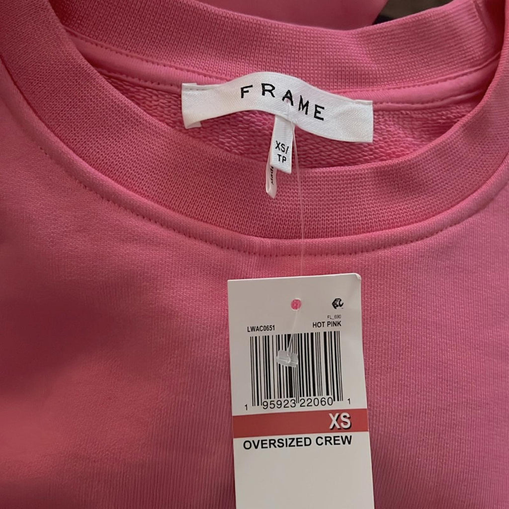 FRAME Oversized Crewneck Sweatshirt in Hot Pink, NWT, Size XS
