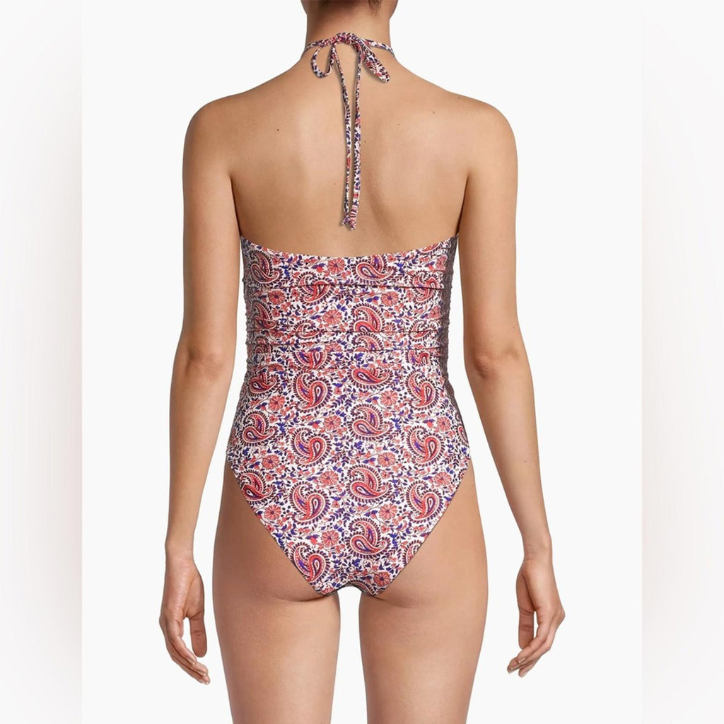 Veronica Beard Hazina Halter Swimsuit in Watermelon/Blue Size L New w/Tag $328