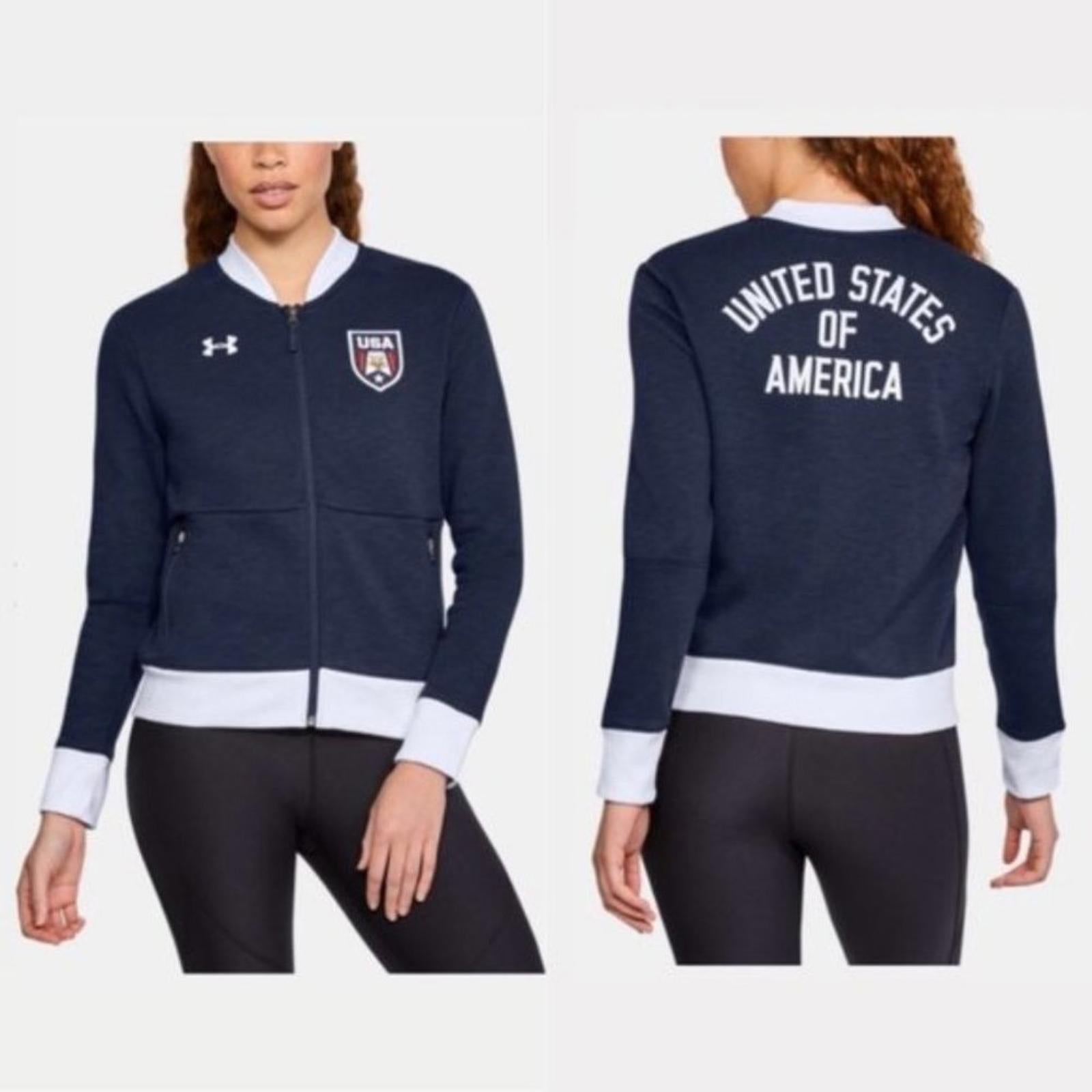 Under Armour Team USA Bomber Jacket Zip Sweatshirt Patriotic Navy Size M NWT