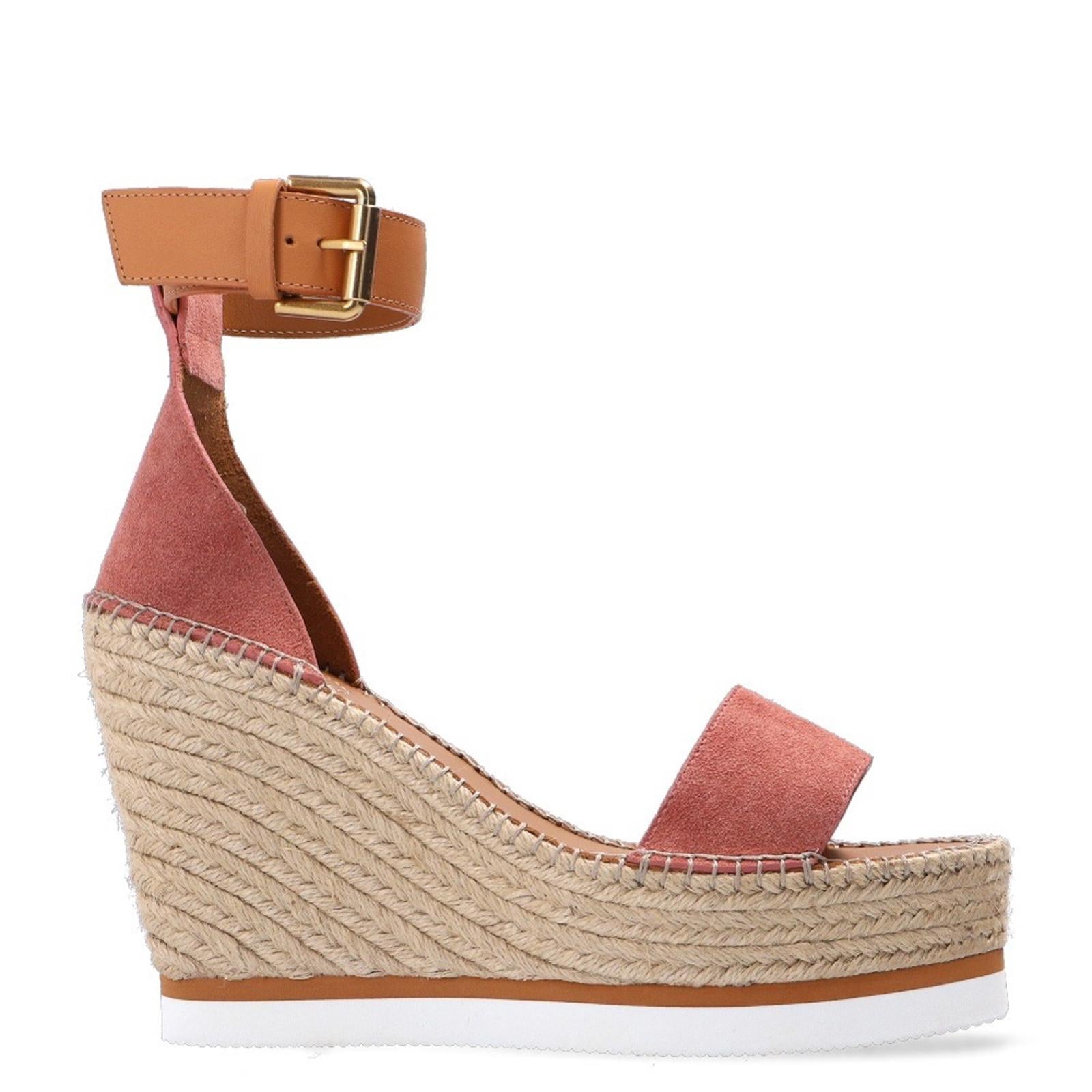 See by Chloé Glyn Calf Leather Espadrille Platform Wedge Sandals, Size 42 NWT