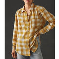 NEW Anthropologie’s Pilcro Yellow Motif Mustard Plaid Stitched Shirt Size XXS