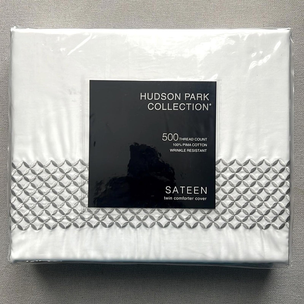 Hudson Park Collection Silver 500TC Embroidered Geo Duvet Cover, Twin NEW in Box