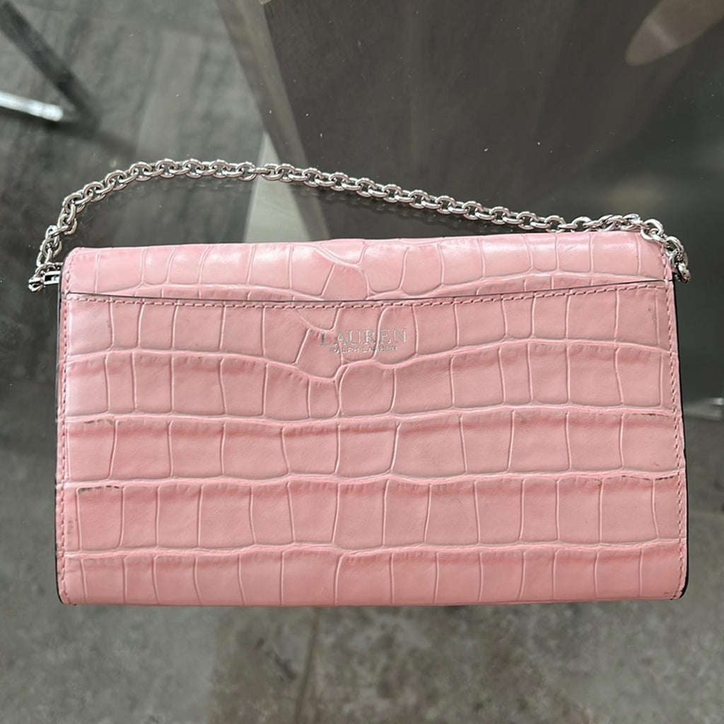NEW Ralph Lauren Embossed Leather Medium Adair Bag, Pink Silver-Tone