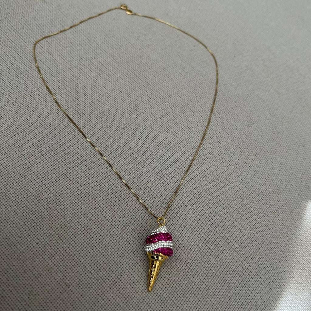 Simone I. Smith Sterling Pink Clear Crystal IceCream Cone Pendant Necklace $900