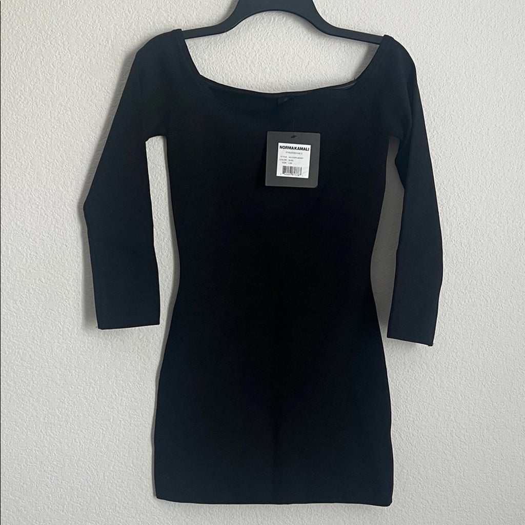 Norma Kamali Black Off-Shoulder Bodycon Mini Dress, Size L/40, NEW