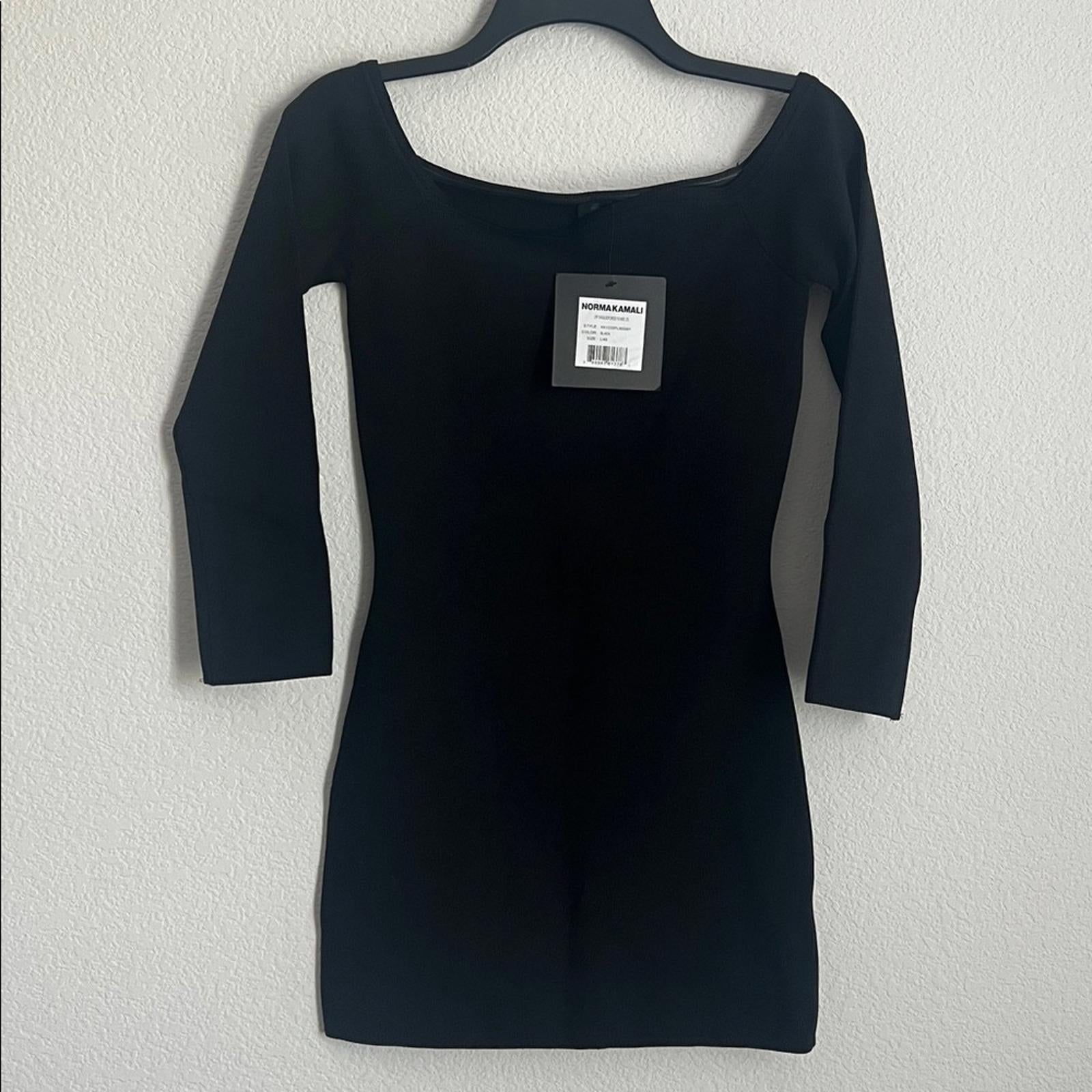 Norma Kamali Black Off-Shoulder Bodycon Mini Dress, Size L/40, NEW