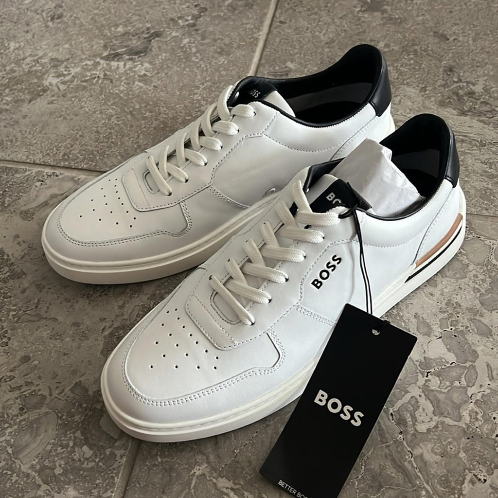 BOSS Leather Sneakers Clint in White, Size 43/10 New in Box
