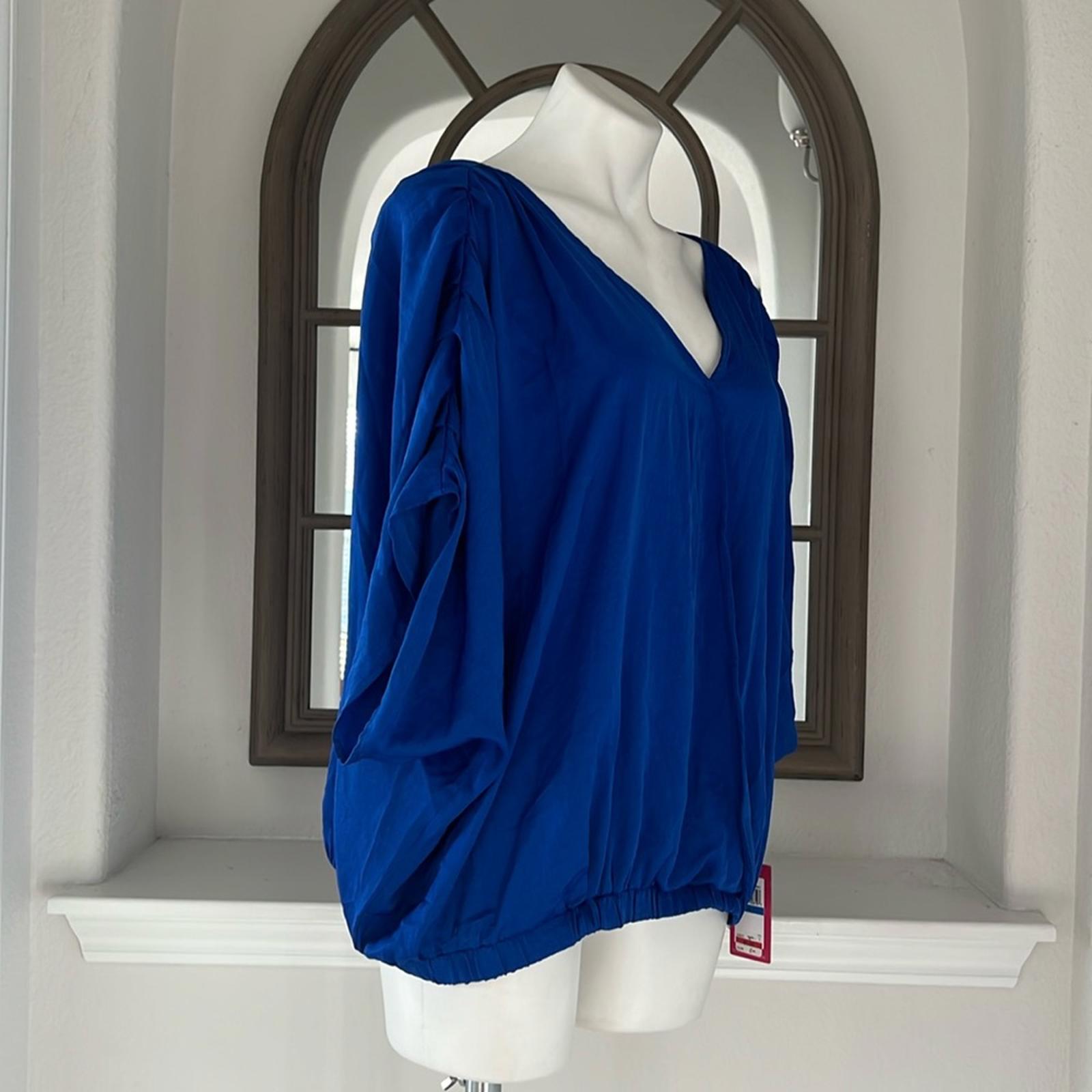 Vince Camuto Dolman Sleeve Fold Front V-Neck Rumple in Cobalt Blouse Size XL NWT