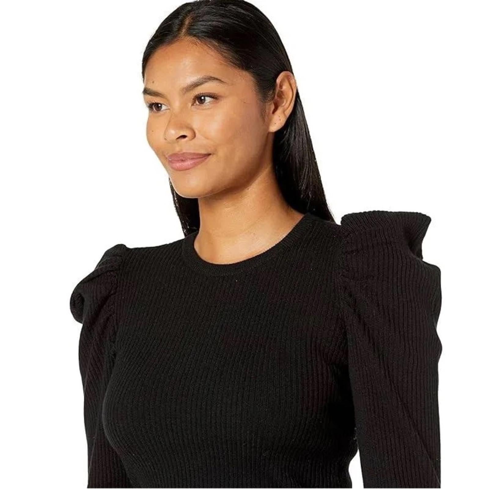 7 For All Mankind Cashmere Blend Ribbed Puff Sleeve Sweater, Size L New w/Tag