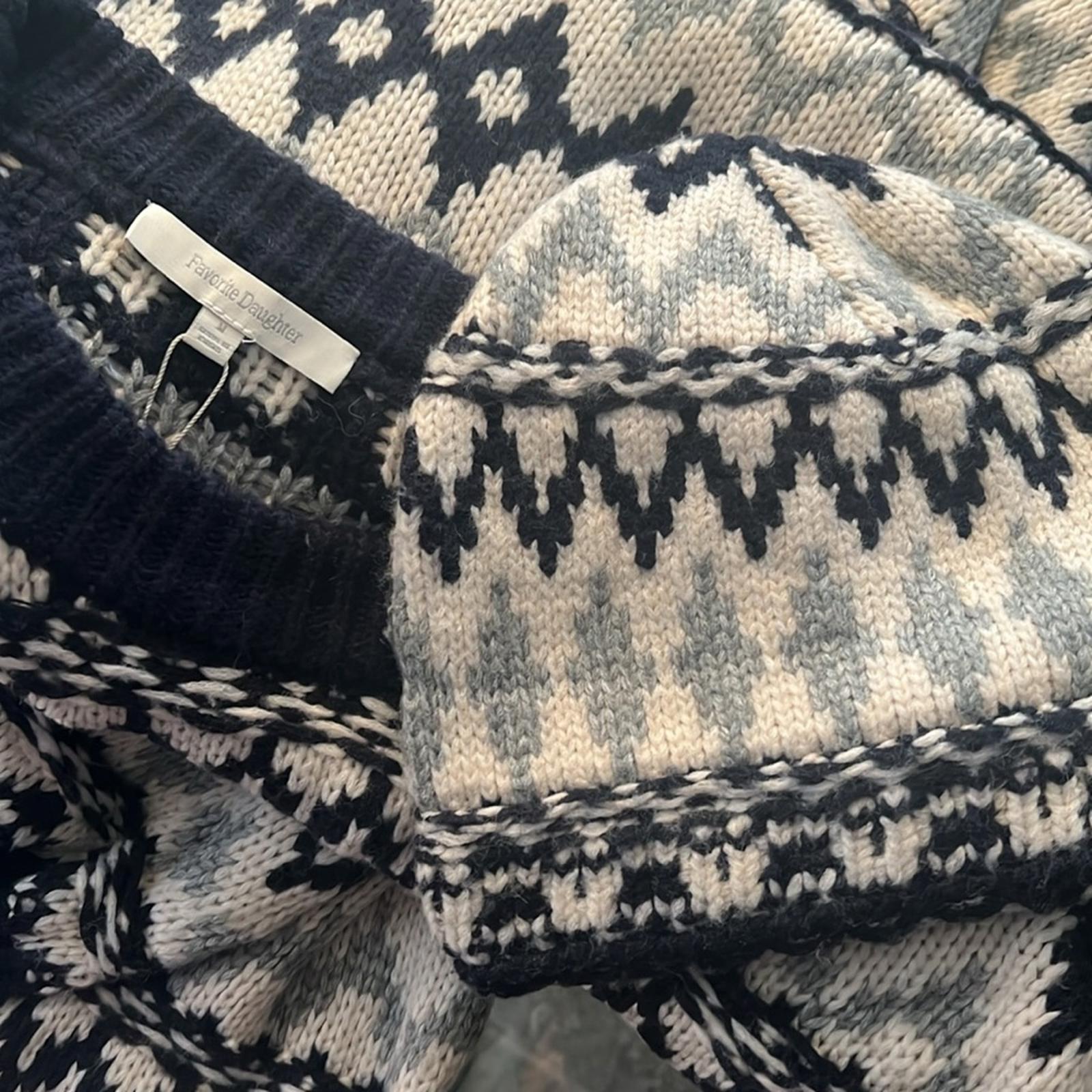 Favorite Daughter ‘Tis The Season Sweater &Hat Set, Blue/Grey Fair Isle Sz M NWT