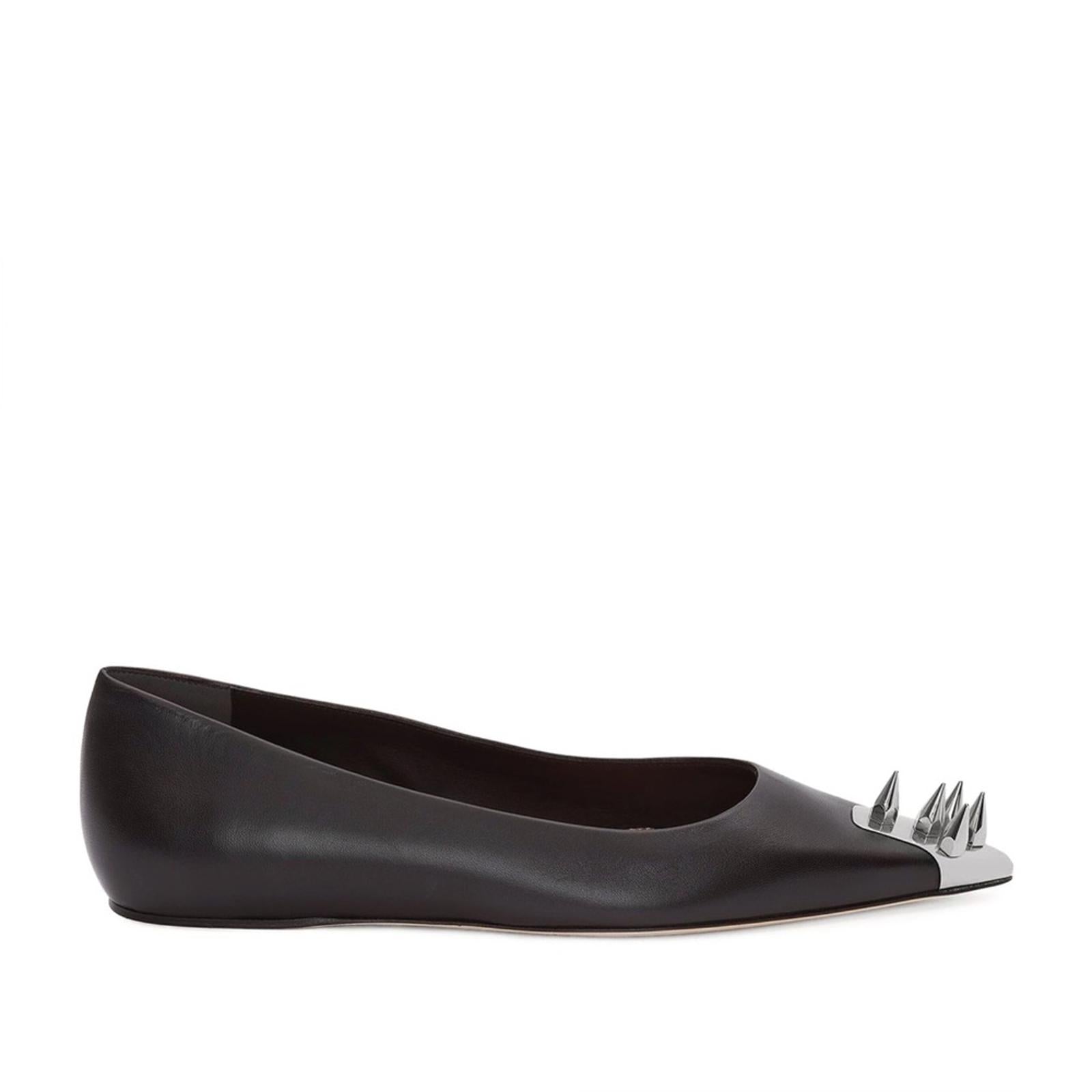 Alexander McQueen Leather Punk Stud Ballerina Flats Size 37 New in Box +Dust Bag