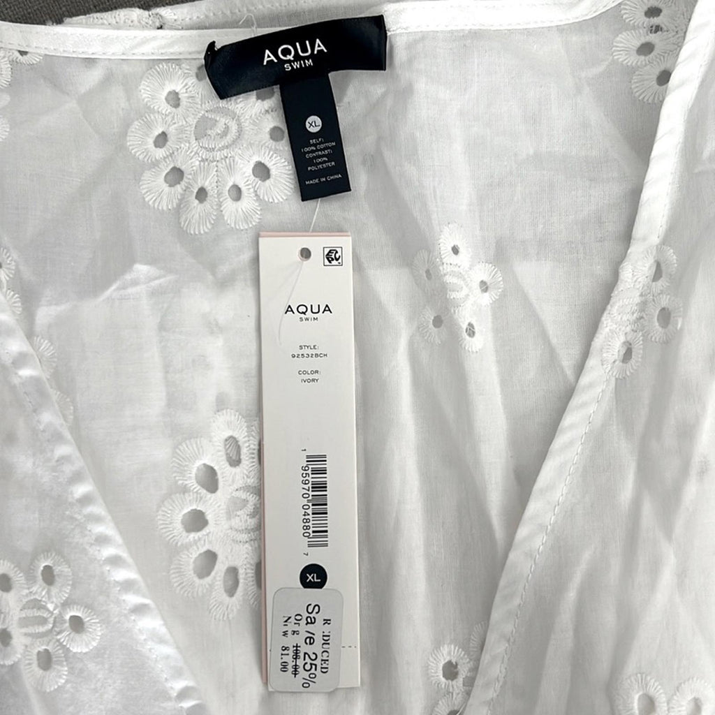 Aqua Eyelet Tiered Swim Cover-Up Dress in Ivory/White Size XL NWT