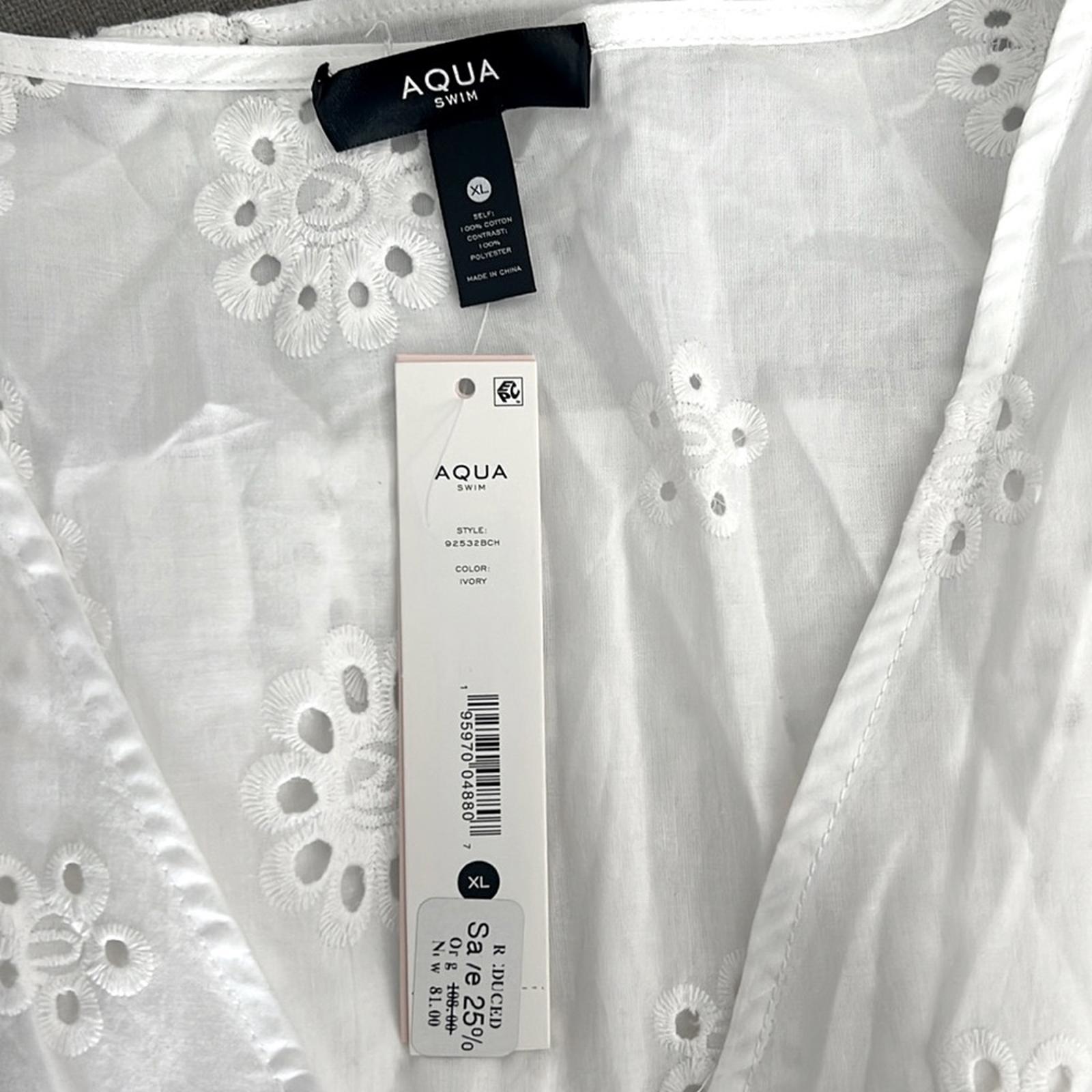 Aqua Eyelet Tiered Swim Cover-Up Dress in Ivory/White Size XL NWT
